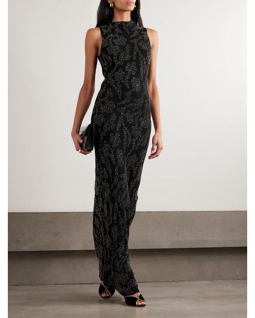 Veronica Beard Black Sylven Bead-Embellished Georgette Maxi Dress