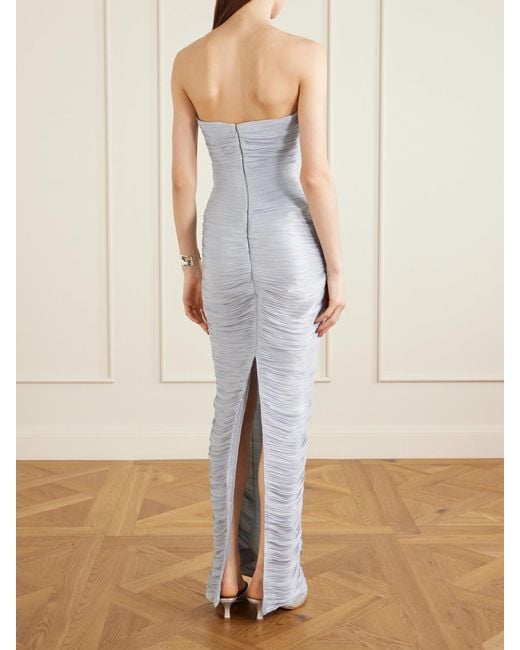 Marmar Halim White Strapless Ruched Satin Gown