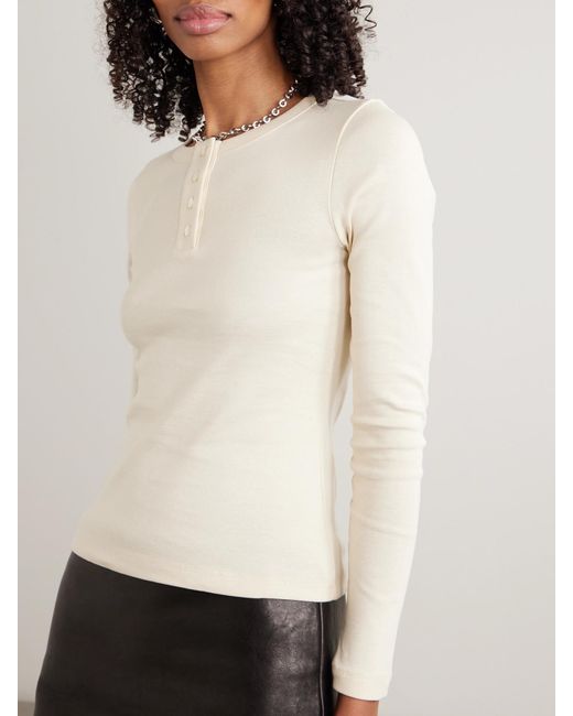 Flore Flore Natural Jess Ribbed Organic Cotton-Jersey Henley Top