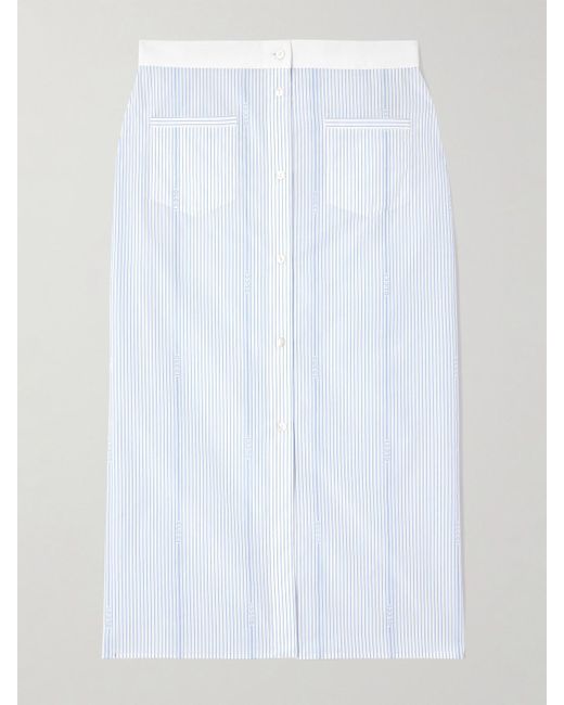 Gucci White Lido Striped Cotton-Poplin Midi Skirt