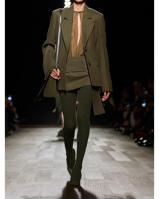 Ferragamo Green Belted Wool-Tweed Mini Skirt