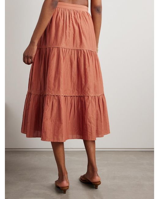 La Ligne Orange Midirock Aus Einer Baumwoll-Seidenmischung Mit Biesen Und Teilungsnähten