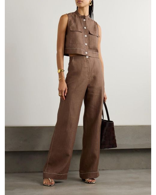 Bondi Born Brown Varenna Verkürzte Weste Aus Bioleinen Mit Fischgratmuster