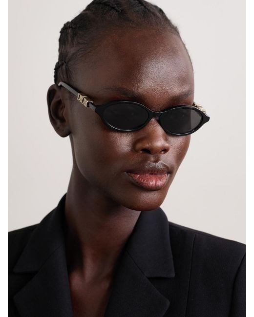 Dior Black Diortreasure R1I Embellished Oval-Frame Acetate Sunglasses