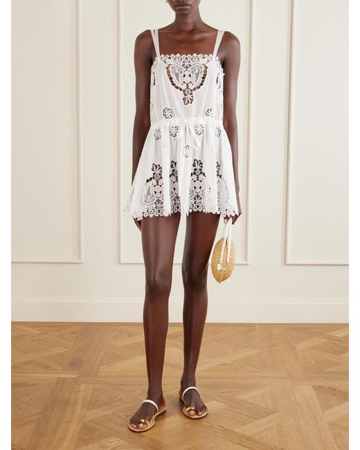 Miguelina White Brielle Guipure Lace-Trimmed Cotton-Blend Playsuit