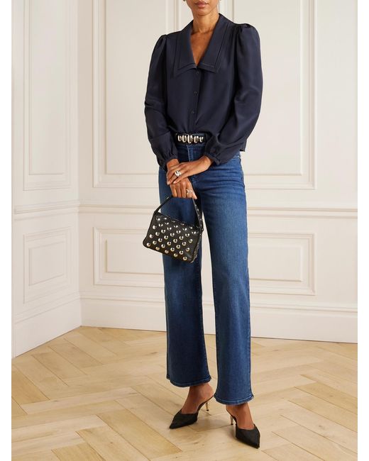 FRAME Blue Sailor Embroidered Silk Blouse
