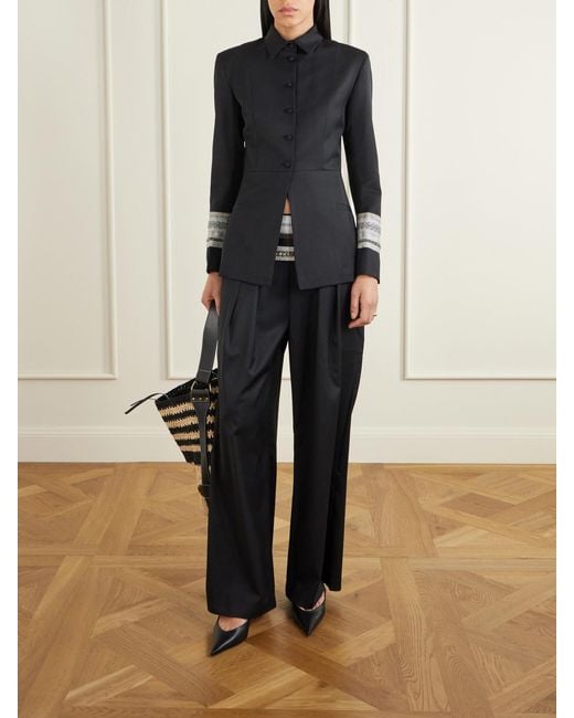 Abadia Black Grosgrain-Trimmed Wool-Blend Twill Jacket