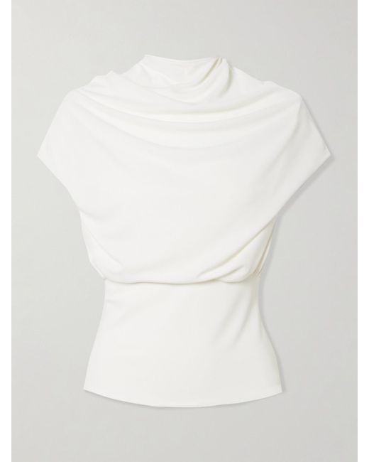Kallmeyer White Jocelyn Draped Stretch-Jersey Top