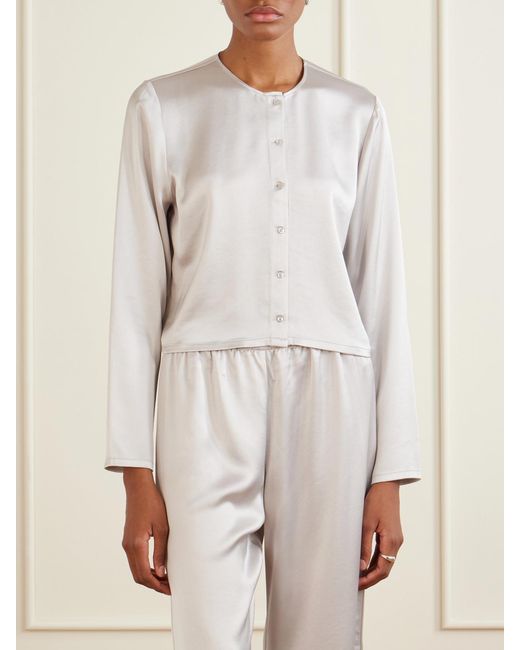 Leset White Barb Cropped Satin Cardigan