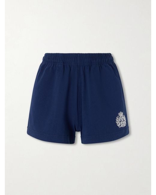 Sporty & Rich Blue Logo-Embroidered Cotton-Jersey Shorts