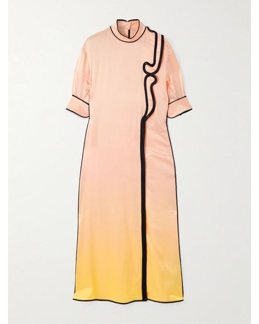 Jil Sander Natural Appliquéd Dégradé Satin Midi Dress