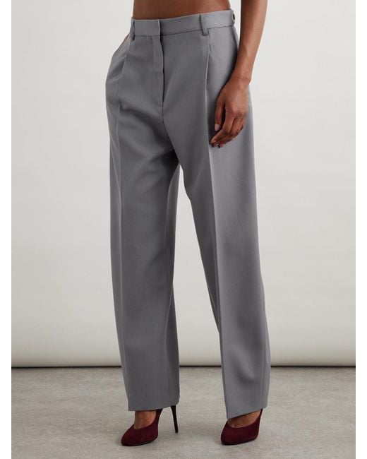Alaïa Gray Capri Pleated Wool-Gabardine Straight-Leg Pants