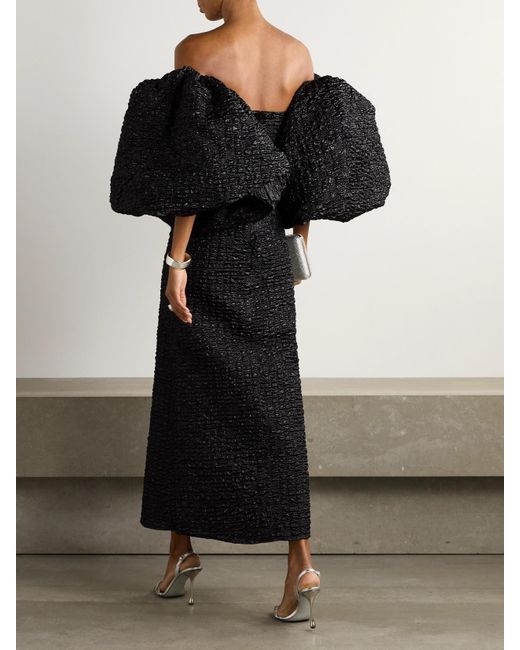 ‎Dima Ayad Black Schulterfreie Robe Aus Metallic-Cloqué