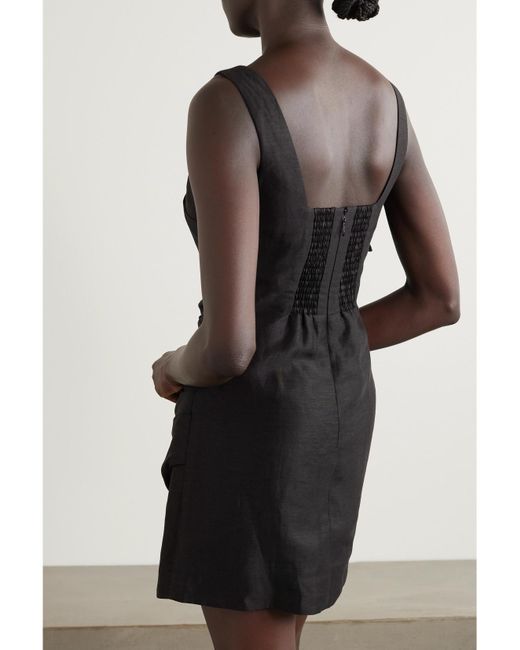 Aje. Black Energy Satin-Trimmed Wrap-Effect Linen-Blend Mini Dress