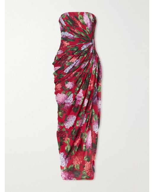 Carolina Herrera Floral-Print Gathered Silk-Chiffon Gown