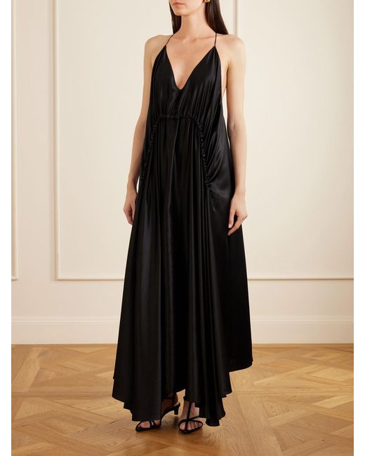 Sharon Wauchob Black Draped Silk-Satin Maxi Dress