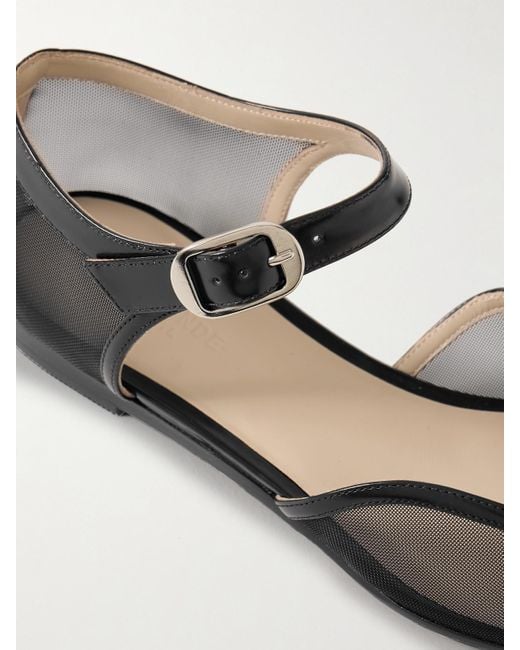 Le Monde Beryl White Leather-Trimmed Mesh Mary Jane Ballet Flats