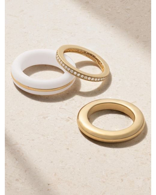 Set De Trois Bagues En Or 14 Carats (585/1000) Recyclé, Agate Et Diamants The Albert, Essential Stacking Et Triple Eternity BY PARIAH en coloris Natural