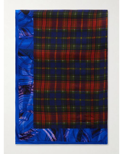 Dries Van Noten Blue Flara Printed Checked Twill Scarf