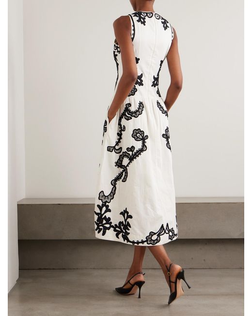 Ulla Johnson White Sonali Appliquéd Pleated Cotton-Sateen Midi Dress