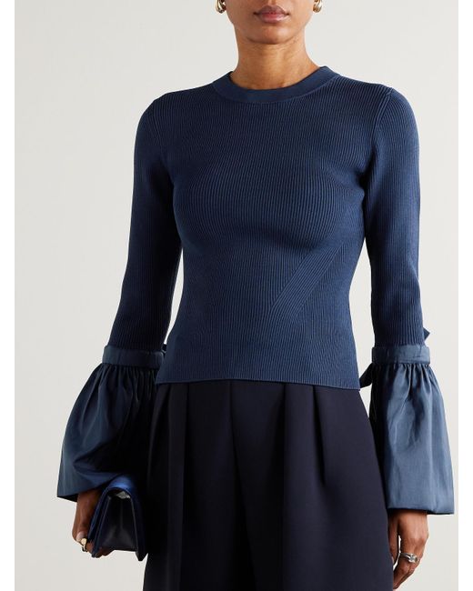 Jonathan Simkhai Blue Agata Pullover Aus Rippstrick Mit Taftbesätzen