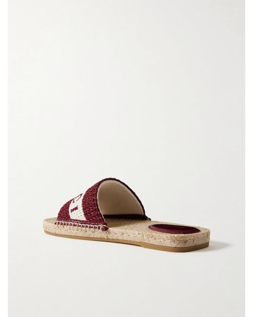 Gucci Brown Numa Embroidered Striped Raffia Slides
