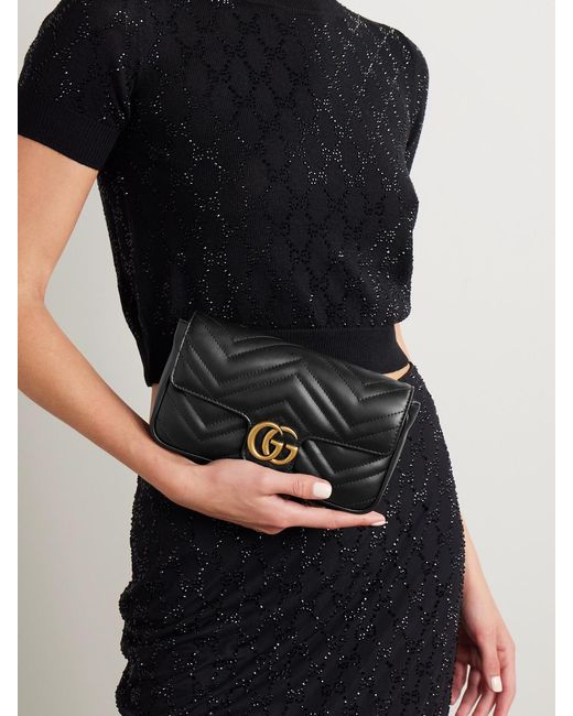 Gucci Black Leather GG Marmont Bag.