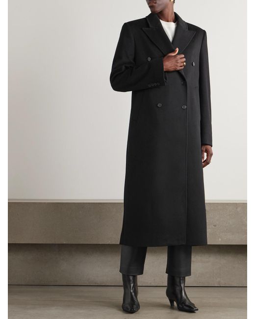 Loulou de Saison Black Rosco Double-Breasted Brushed-Wool And Cashmere-Blend Coat