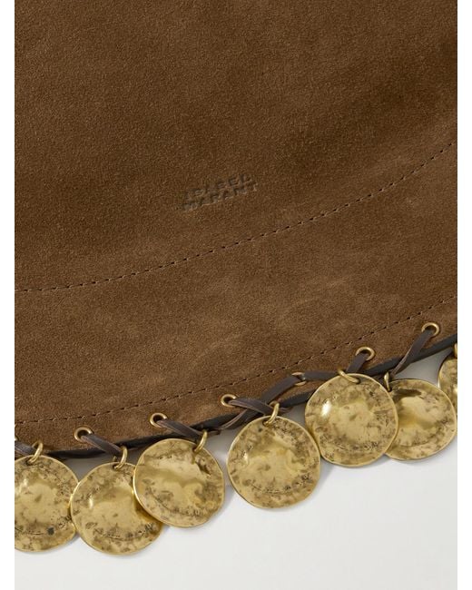 Isabel Marant Brown Oskan Soft Embellished Leather-Trimmed Suede Shoulder Bag