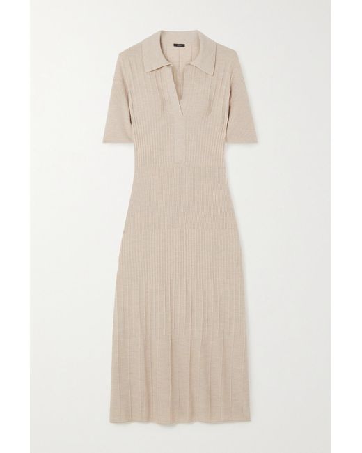 Joseph Ribbed Merino Wool Midi Dress In Natural Lyst 