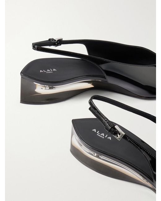 Alaïa Black 30 Patent-Leather Slingback Pumps