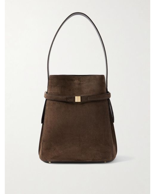 Totême  Natural Tote Aus Veloursleder Mit Riemen