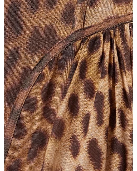 Zimmermann Brown Crush Belted Crystal-Embellished Leopard-Print Linen And Silk-Blend Organza Midi Dress