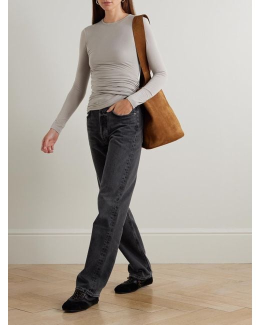 Agolde Natural Eve Twist Ruched Draped Stretch-Lyocell Jersey Top