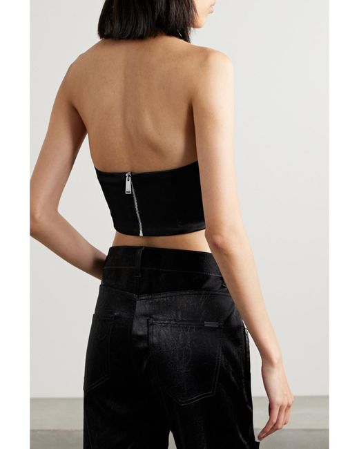 Area Black Verkürztes Bustier Satin Mit Kristallen Und Falten
