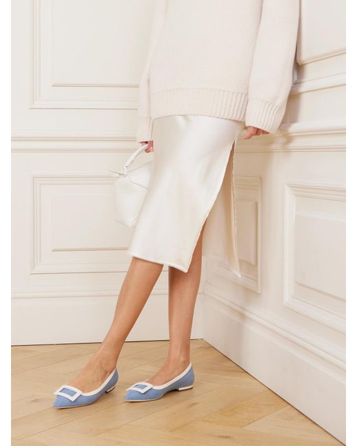Roger Vivier Blue Gommettine Buckled Denim And Patent-Leather Ballet Flats