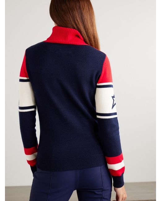 Perfect Moment Red Schild Intarsia Merino Wool Turtleneck Sweater
