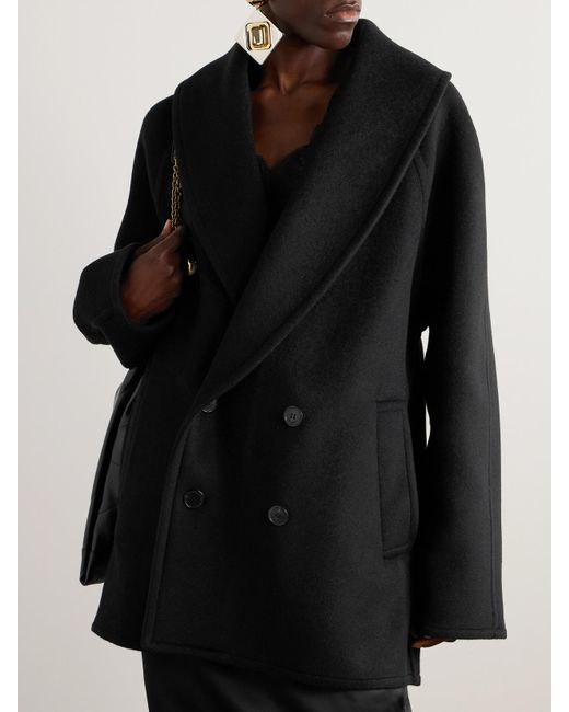 Saint Laurent Black Doppelreihiger Mantel Aus Einer Woll-Kaschmirmischung