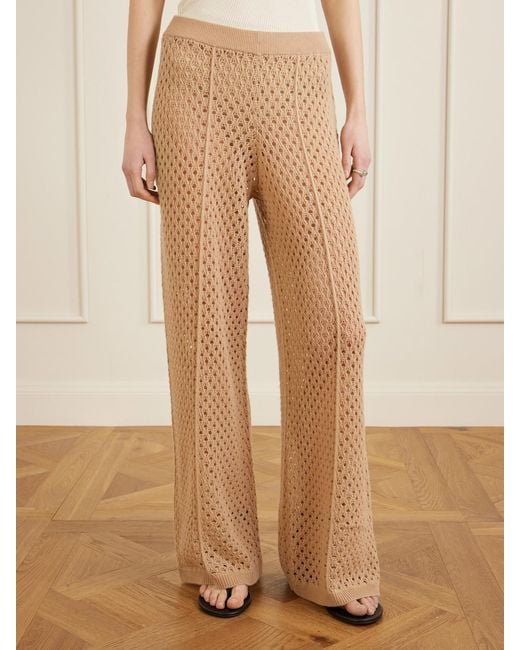 Allude Natural Crochet-Knit Wool And Cashmere-Blend Wide-Leg Pants