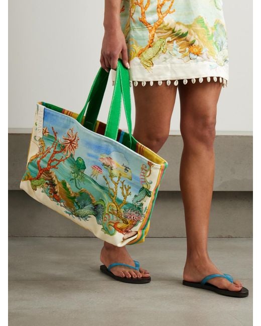 ALÉMAIS Green Sam Pauletto Emerald Cove Embroidered Printed Cotton-Canvas Tote