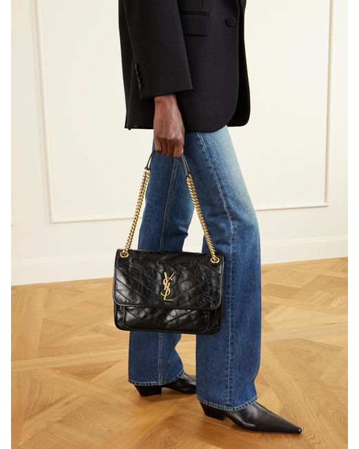 Saint Laurent Black Niki Medium Crinkled-Leather Shoulder Bag