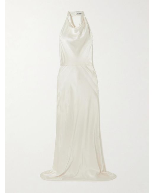 Rebecca Vallance White Attia Draped Silk-Satin Halterneck Gown