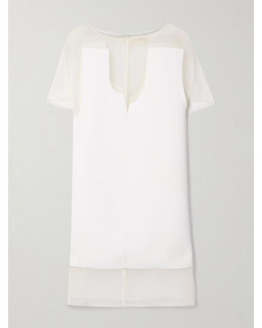 Khaite White Winona Paneled Crepe And Chiffon Mini Dress