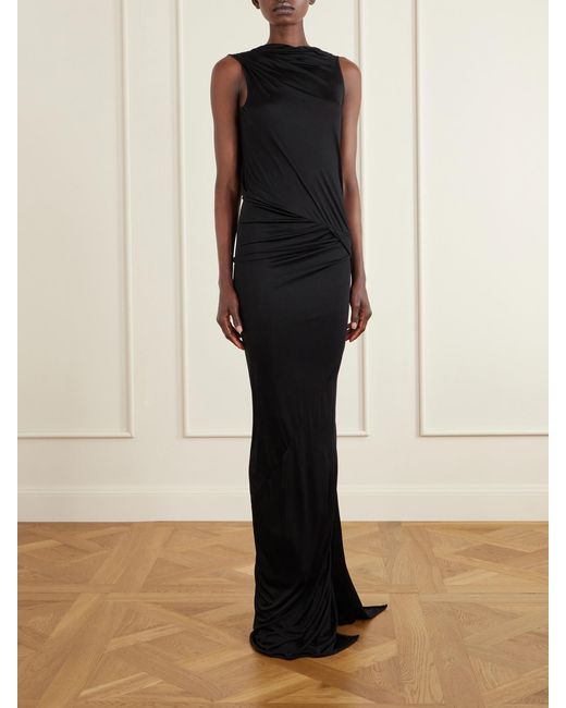Rick Owens Black Shailee Draped Jersey Gown