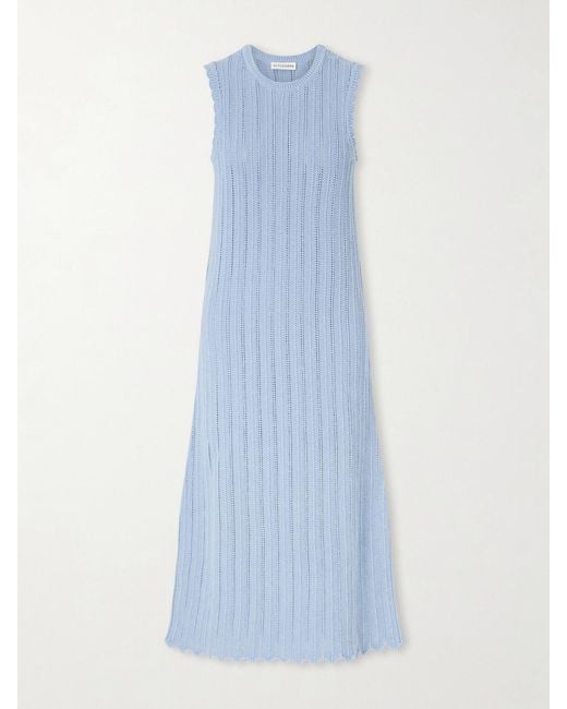 Altuzarra Blue Sissi Scalloped Open-Knit Organic Cotton Dress