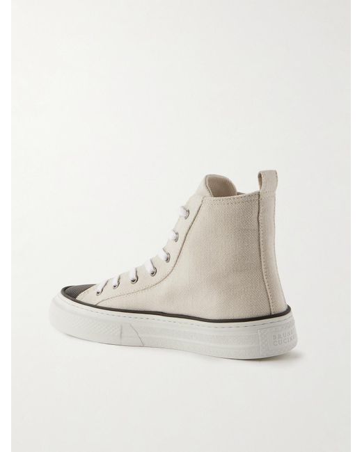 Brunello Cucinelli Natural Bead-Embellished Canvas Sneakers