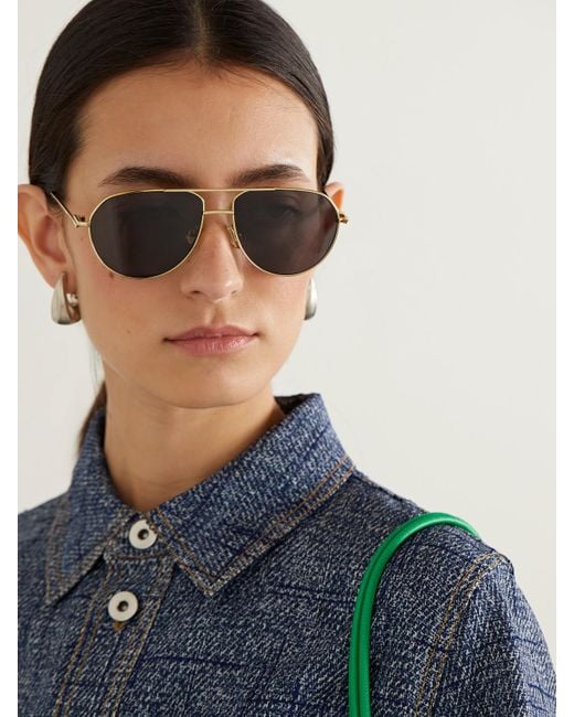 Bottega Veneta Black Aviator-Style-Tone Sunglasses