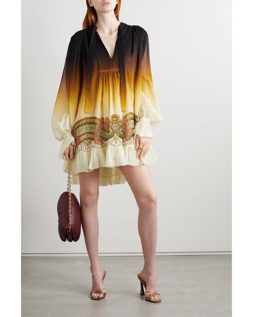 Etro Multicolor Gathered Printed Silk Crepe De Chine Mini Dress