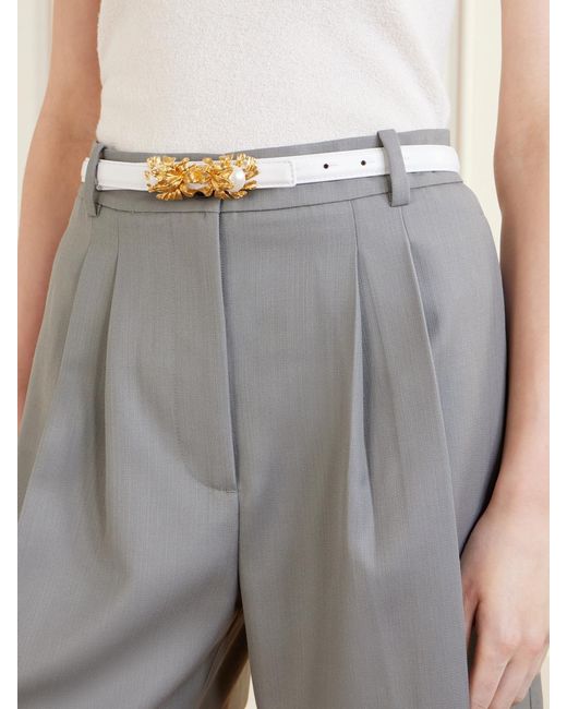 Sonia Petroff Natural Moonflower Embellished Leather Belt