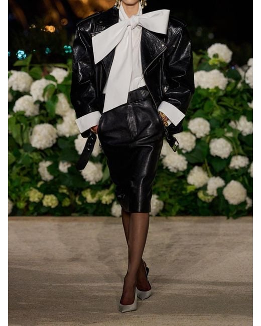 Saint Laurent Black Glossed Textured-Leather Biker Jacket